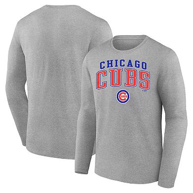 Men's Fanatics Heather Gray Chicago Cubs Iconic Logo Long Sleeve T-Shirt