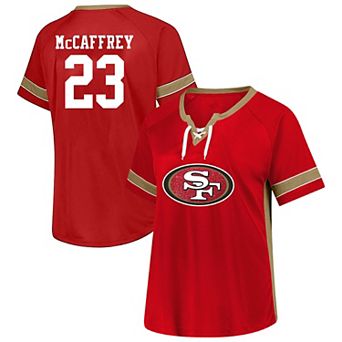 Women's Fanatics Christian McCaffrey Scarlet San Francisco 49ers Plus Size Name & Number Lace-Up T-Shirt