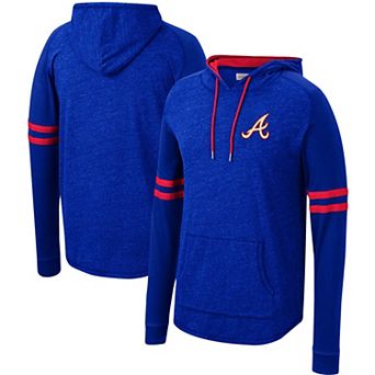 Men's Mitchell & Ness Royal Atlanta Braves Logo Lightweight Raglan Pullover Hoodie