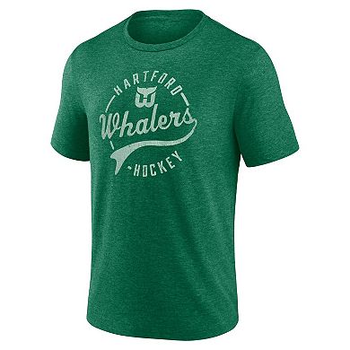 Men's Fanatics Heather Green Hartford Whalers Vintage Hockey Distressed Overtime Tri-Blend T-Shirt