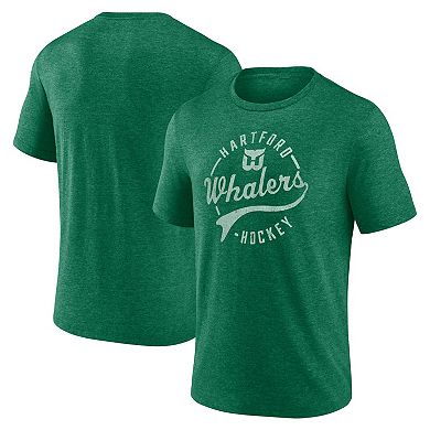 Men's Fanatics Heather Green Hartford Whalers Vintage Hockey Distressed Overtime Tri-Blend T-Shirt