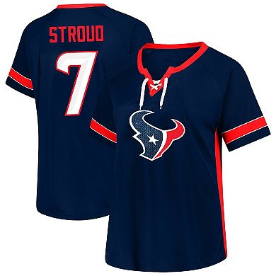 Women's Fanatics C.J. Stroud Navy Houston Texans Plus Size Name & Number Lace-Up T-Shirt