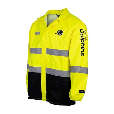 Men's Yellow Miami Dolphins Hi-Vis Safety Waterproof Rainshell Full-Zip Hooded Jacket