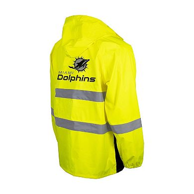 Men's Yellow Miami Dolphins Hi-Vis Safety Waterproof Rainshell Full-Zip Hooded Jacket