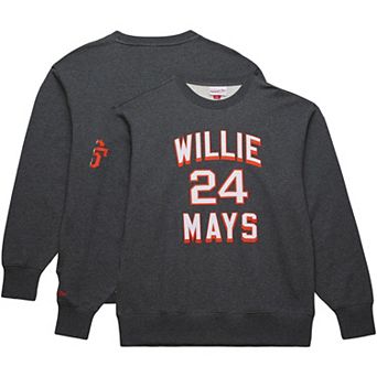 Men's Mitchell & Ness Willie Mays Heather Charcoal San Francisco Giants Legends Collection Vintage Logo Name & Number Fleece Pullover Sweatshirt