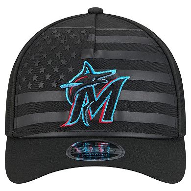 Men's New Era Black Miami Marlins American Flag 9FORTY M-Crown A-Frame Adjustable Hat