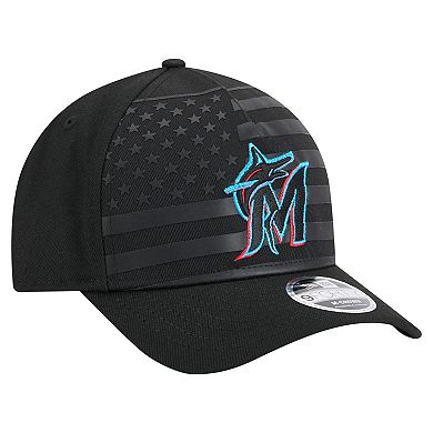 Men's New Era Black Miami Marlins American Flag 9FORTY M-Crown A-Frame Adjustable Hat