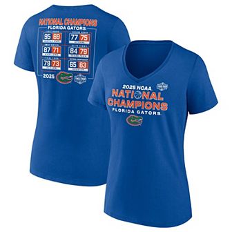 Women's Fanatics Royal Florida Gators 2025 NCAA Men's Basketball National Champions Schedule V-Neck T-Shirt