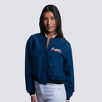 Women's Lusso Navy Atlanta Braves Paisley Cropped Full-Zip Jacket