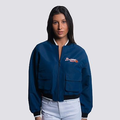 Women's Lusso Navy Atlanta Braves Paisley Cropped Full-Zip Jacket
