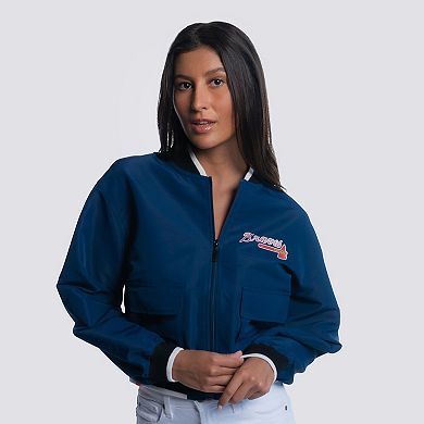 Women's Lusso Navy Atlanta Braves Paisley Cropped Full-Zip Jacket