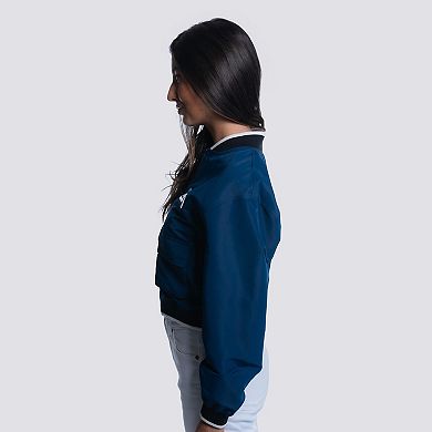Women's Lusso Navy Atlanta Braves Paisley Cropped Full-Zip Jacket