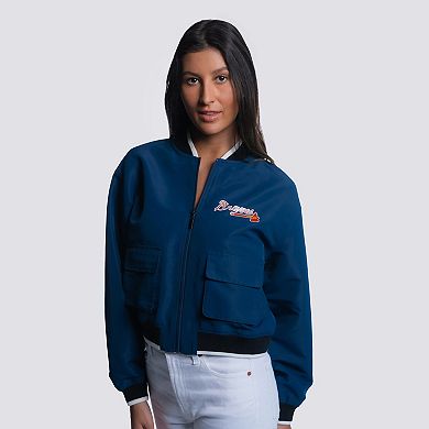 Women's Lusso Navy Atlanta Braves Paisley Cropped Full-Zip Jacket