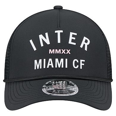 Men's New Era Black Inter Miami CF Minimalist A-Frame 9FORTY Adjustable Hat