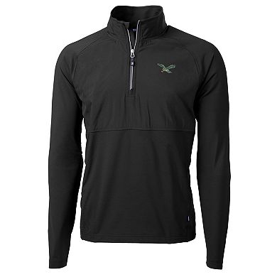 Men's Cutter & Buck Black Philadelphia Eagles Adapt Eco Knit Hybrid Recycled Quarter-Zip Throwback Pullover Top