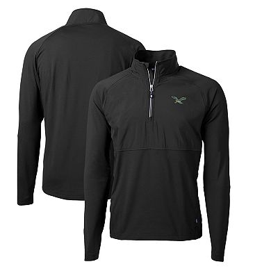 Men's Cutter & Buck Black Philadelphia Eagles Adapt Eco Knit Hybrid Recycled Quarter-Zip Throwback Pullover Top