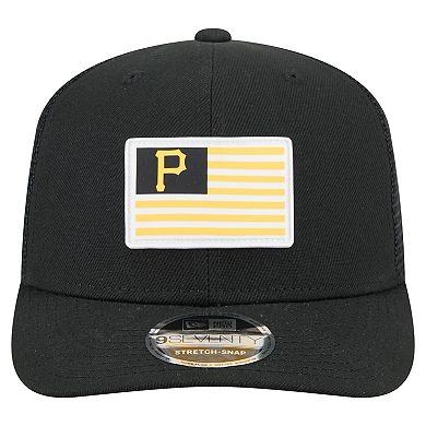 Men's New Era Black Pittsburgh Pirates Flag 9SEVENTY Stretch-Snap Hat