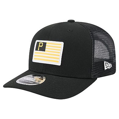 Men's New Era Black Pittsburgh Pirates Flag 9SEVENTY Stretch-Snap Hat