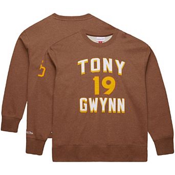 Men's Mitchell & Ness Tony Gwynn Brown San Diego Padres Legends Collection Vintage Logo Name & Number Fleece Pullover Sweatshirt