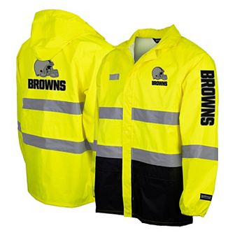 Men's Yellow Cleveland Browns Hi-Vis Safety Waterproof Rainshell Full-Zip Hooded Jacket