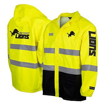 Men's Yellow Detroit Lions Hi-Vis Safety Waterproof Rainshell Full-Zip Hooded Jacket