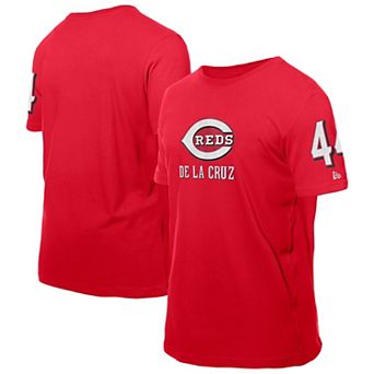 Men's New Era Elly De La Cruz Red Cincinnati Reds Design Lab Name & Number T-Shirt