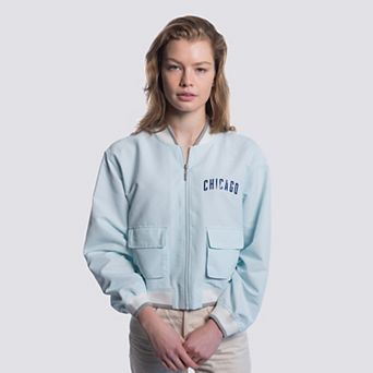 Women's Lusso Light Blue Chicago Cubs Cropped Paisley Full-Zip Jacket