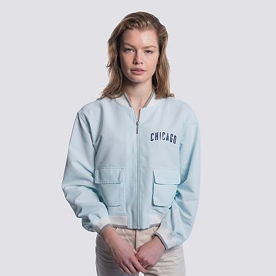 Women's Lusso Light Blue Chicago Cubs Cropped Paisley Full-Zip Jacket