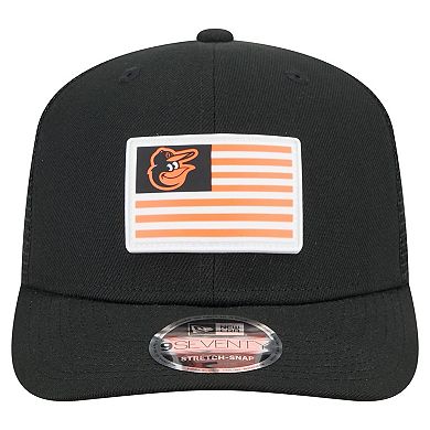 Men's New Era Black Baltimore Orioles Flag 9SEVENTY Stretch-Snap Hat