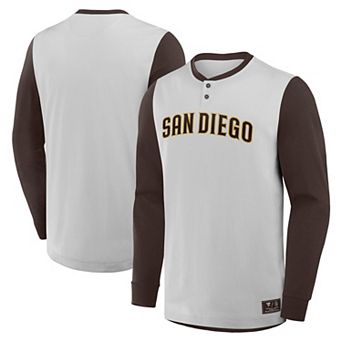 Men's Fanatics Gray/Brown San Diego Padres Clubhouse Long Sleeve Henley Shirt