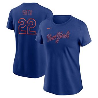 Women's Nike Juan Soto Royal New York Mets Fuse Name & Number T-Shirt