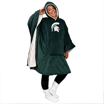 Michigan State Spartans 60" x 80" Logo Patch Team Color Bloncho with Sherpa