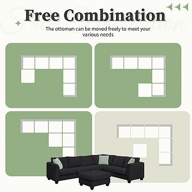 Merax 7-Seat L-Shaped Fabric Modular Sectional Sofa Set with Ottoman & 3 Pillows
