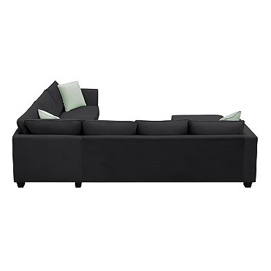 Merax 7-Seat L-Shaped Fabric Modular Sectional Sofa Set with Ottoman & 3 Pillows