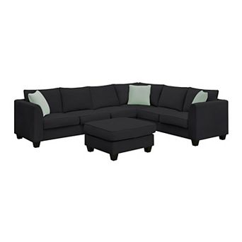 Merax 7-Seat L-Shaped Fabric Modular Sectional Sofa Set with Ottoman & 3 Pillows