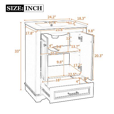 Merax 24'' Bathroom Vanity with Ceramic Sink Combo, Modern Freestanding Storage Cabinet