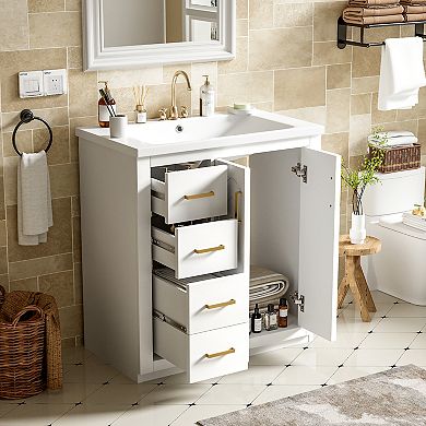 Merax 30'' Bathroom Vanity with Ceramic Sink Combo,Solid Wood Frame Bathroom Storage Cabinet