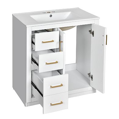 Merax 30'' Bathroom Vanity with Ceramic Sink Combo,Solid Wood Frame Bathroom Storage Cabinet