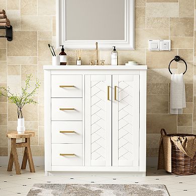 Merax 30'' Bathroom Vanity with Ceramic Sink Combo,Solid Wood Frame Bathroom Storage Cabinet