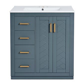 Merax 30'' Bathroom Vanity with Ceramic Sink Combo,Solid Wood Frame Bathroom Storage Cabinet