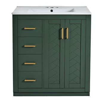 Merax 30'' Bathroom Vanity with Ceramic Sink Combo,Solid Wood Frame Bathroom Storage Cabinet