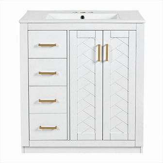 Merax 30'' Bathroom Vanity with Ceramic Sink Combo,Solid Wood Frame Bathroom Storage Cabinet