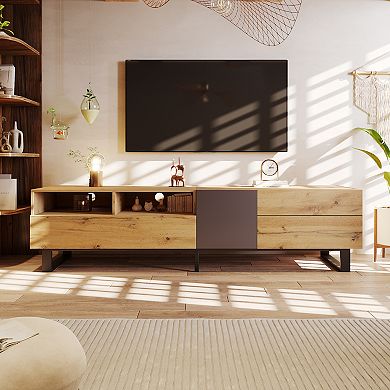 Merax Modern TV Stand for 80'' TV with Double Storage Space, Media Console Table