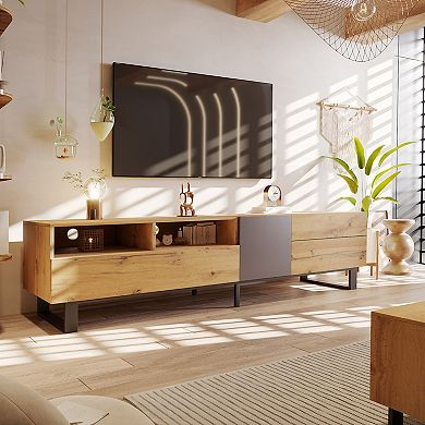 Merax Modern TV Stand for 80'' TV with Double Storage Space, Media Console Table