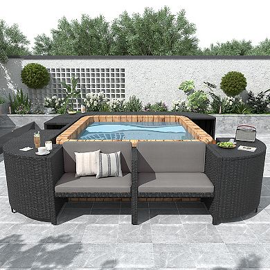 Spa Surround Spa Frame Quadrilateral Outdoor Rattan Sectional Sofa Set with Mini Sofa