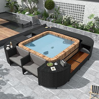 Spa Surround Spa Frame Quadrilateral Outdoor Rattan Sectional Sofa Set with Mini Sofa