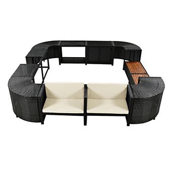 Spa Surround Spa Frame Quadrilateral Outdoor Rattan Sectional Sofa Set with Mini Sofa