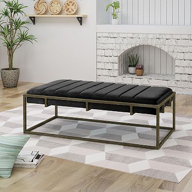 Merax Upholstered Velvet Ottoman Bench with Brass Finish