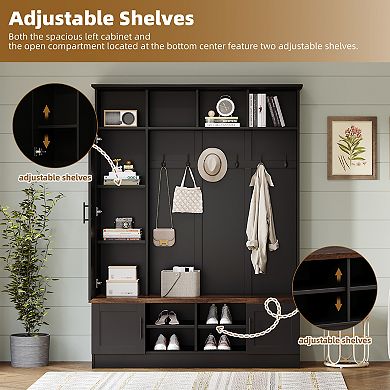 Merax Versatile 3-in-1 Hall Tree with 6 Hooks，55"W Modern Entryway Coat Rack