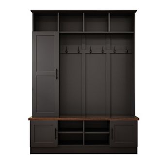 Merax Versatile 3-in-1 Hall Tree with 6 Hooks，55"W Modern Entryway Coat Rack